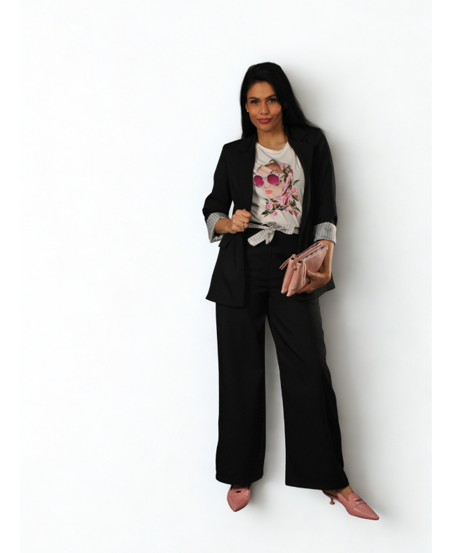 Suit Banda pak met blazer en pantalon zwart wit - Donna Colori Italiaanse mode