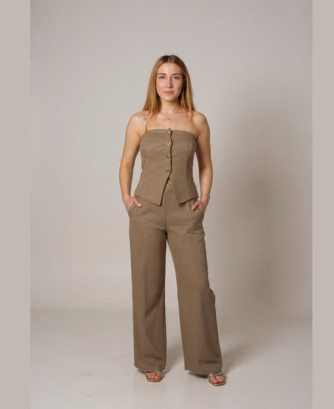 Set Bari bustier en broek met wijde pijp - Donna Colori Italiaanse mode