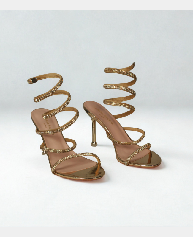 Dames pump met spiraaldesign en stras steentjes, hakhoogte 8 cm – glamour en stijlvol