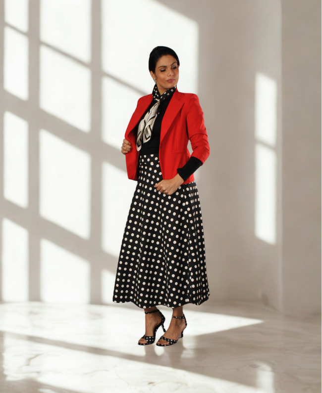 Lange rok met polkadot print en steekzakken - Rok Aurora Donna Colori Italiaanse mode