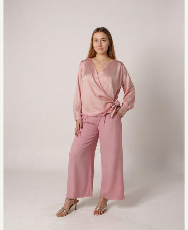 Wijde pantalon Burano bruin geel roze valt op maat - Donna Colori Italiaanse mode