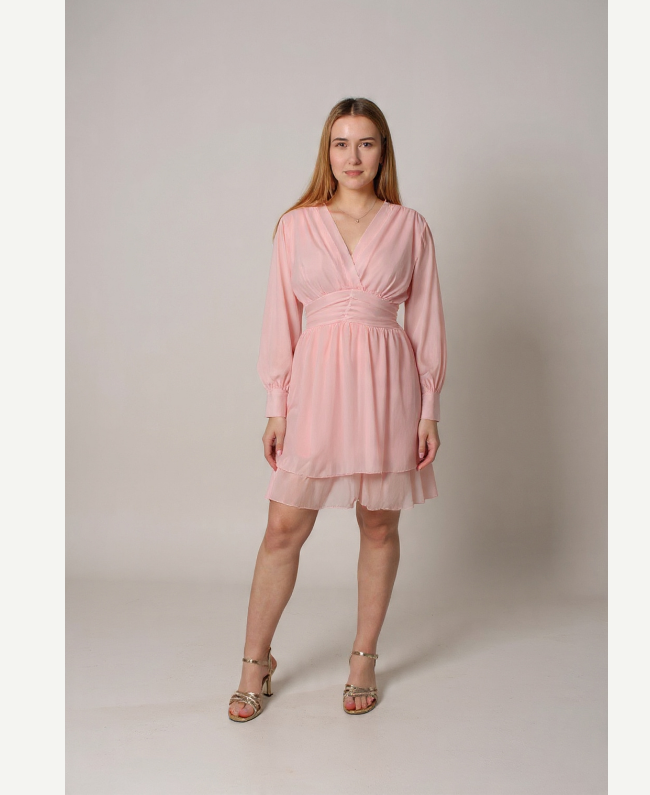 Kort jurkje met V-hals semi-transparante mouwen - Dress Chiara Donna Colori Italiaanse mode