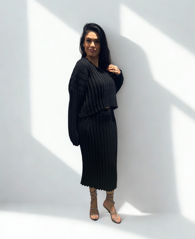 Wollen set dames met rok en trui, one size tot maat 44 – Donna Colori