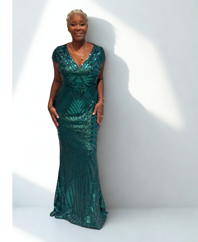 Galajurk groen pailletten elegant bruiloft feestelijk dames Rotterdam