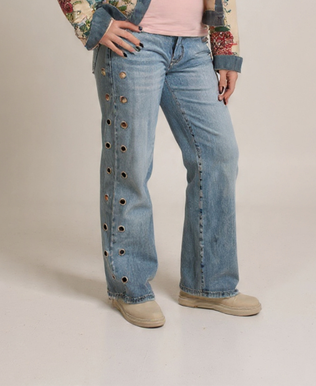 Statement jeans met ringen aan zijkanten - Jeans Anelli Donna Colori Italiaanse mode