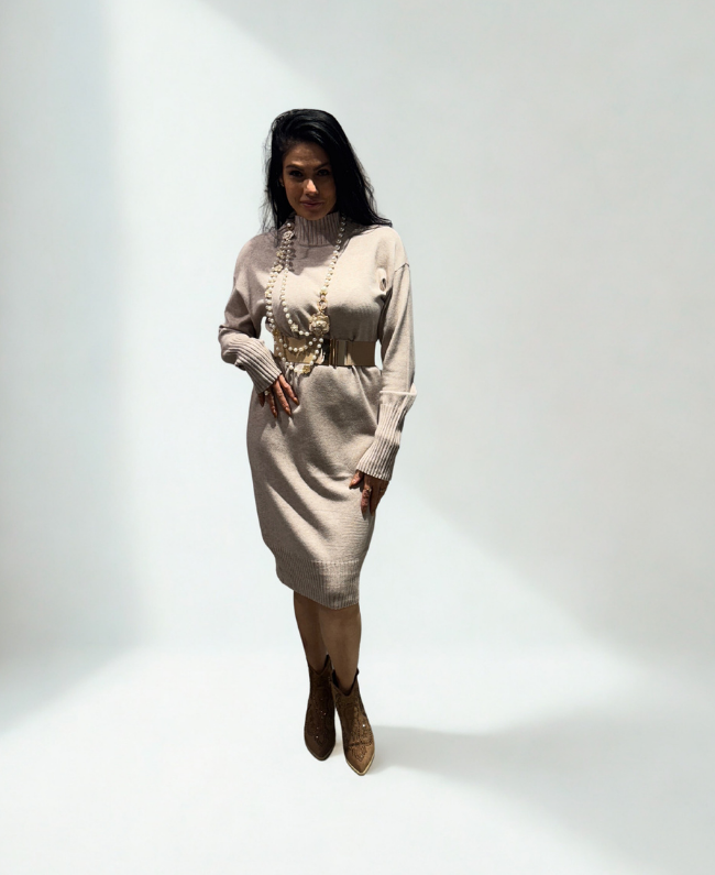 Elegante wollen jurk dames in zachte wolkwaliteit – Donna Colori