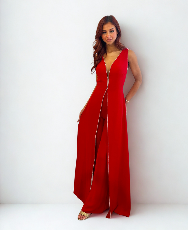 Jumpsuit rood glamour elegant gala feestelijk dames Rotterdam