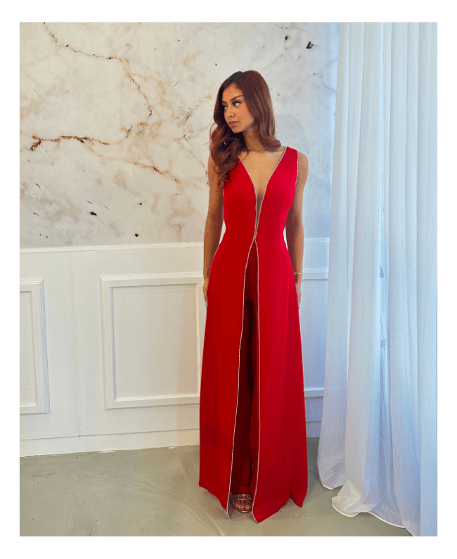 Jumpsuit glamour rood | Alleen verkrijgbaar in de winkel