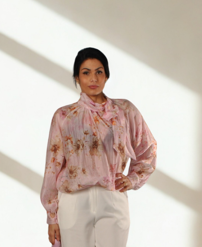 Blouse met strikdetail en bloemenprint - Blouse Toscane Donna Colori Italiaanse mode