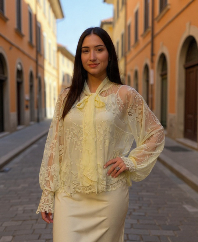 Zilan kanten top lace top dames in geel | Donna Colori Rotterdam
