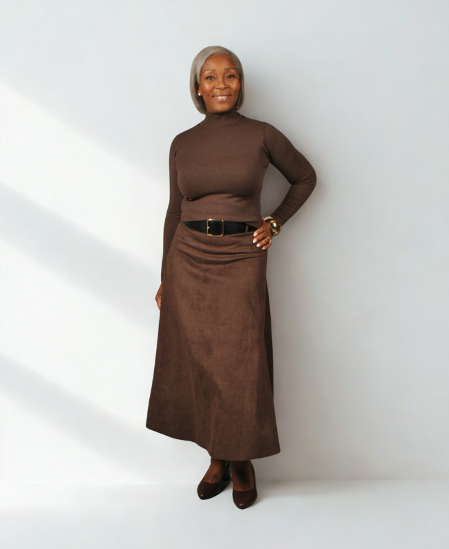 Zachte velours stof van de lange damesrok – luxe textuur in diepglanzende kleur