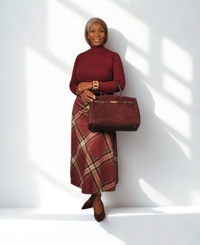 Lange velours rok dames met ruitpatroon – elegante Italiaanse mode van Donna Colori