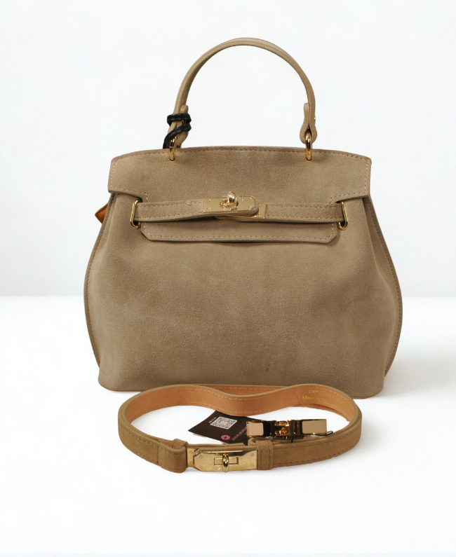 Leren tas dames Italiaans design suède en glad leer