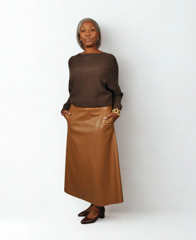 Rok Patricia dames – lang model PU leder met steekzakken van Donna Colori