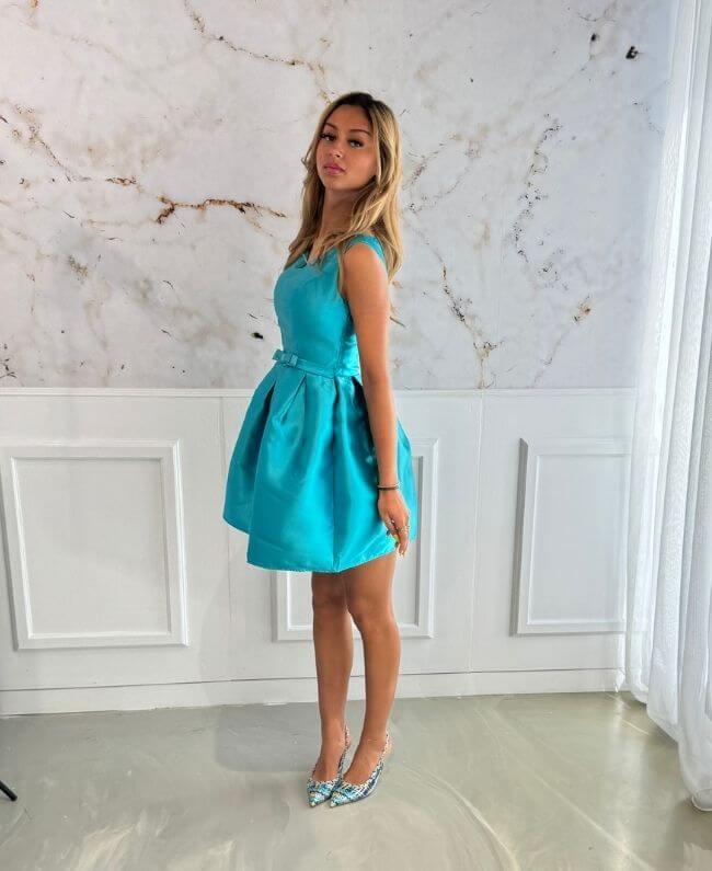 
                      
                        Cocktail dress turquoise luxe feestjurk dames
                      
                    