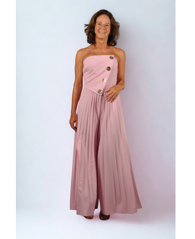 Off-Shoulder Jumpsuit Dames met Gouden Knopen – One Size 40/42