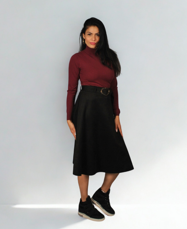 
                      
                        Vrouwelijk silhouet in luxe velours rok met gouddetail, Italiaanse stijl – Donna Colori.
                      
                    