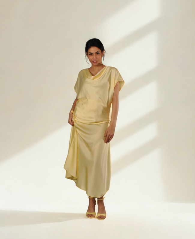 Satijnen top met watervalshals - Top Gabriella Donna Colori Italiaanse mode