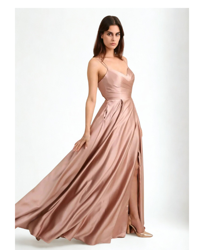 Lange galajurk met split en zakken - Dress Mauve Donna Colori Rotterdam