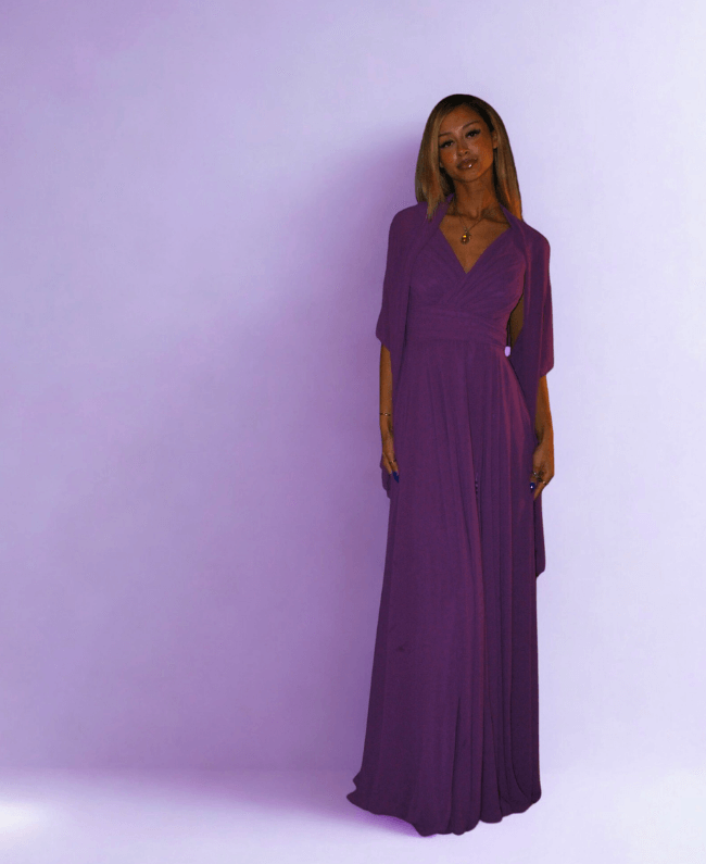 
                      
                        Dress Glass - Paarse Galajurk met Split en Korte Mouw
                      
                    