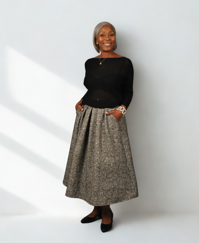 Tweed rok dames met steekzakken en subtiele glans – Donna Colori Italiaanse mode